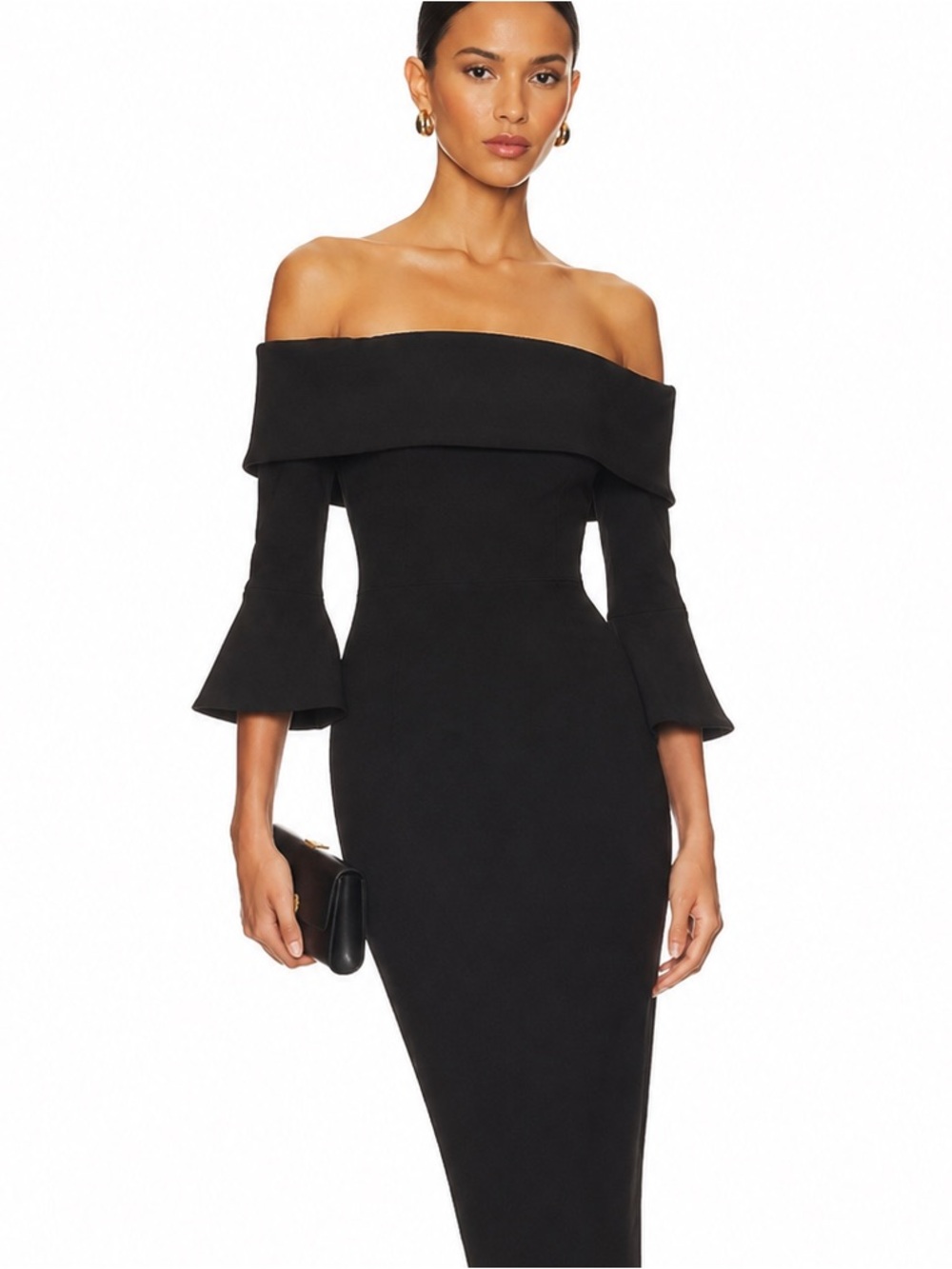 Aritzia Black Off Shoulder Bell Sleeve Midi Dress Size 4 Babaton by